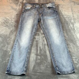 True Luck Men's Jeans Straight Leg Acid Wash Size 34X32 Whiskered